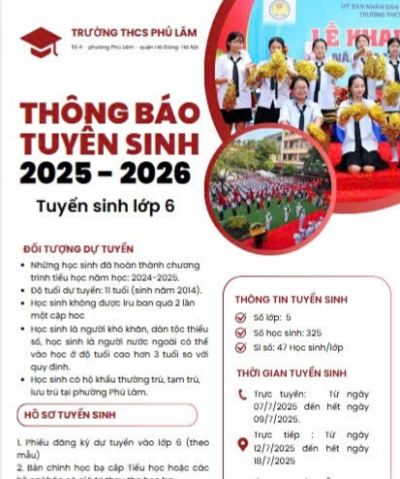 KẾ HOẠCH TUYỂN SINH LỚP 6 2025-2026
